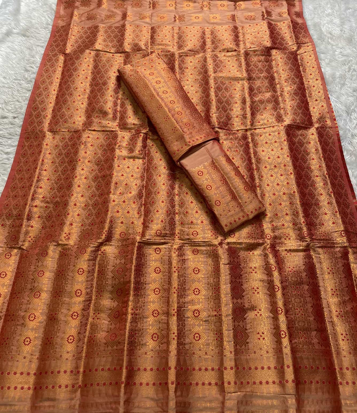 Bedsheet-Style Copper Guna Mix Pat Mekhela Sador