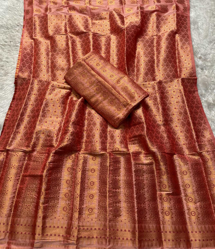 Bedsheet-Style Copper Guna Mix Pat Mekhela Sador