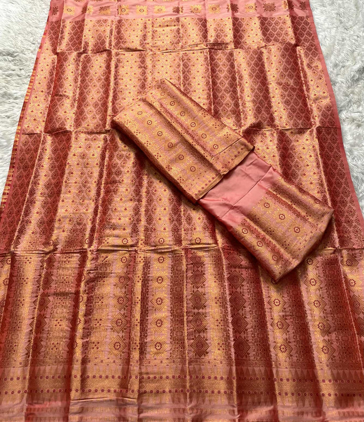 Bedsheet-Style Copper Guna Mix Pat Mekhela Sador