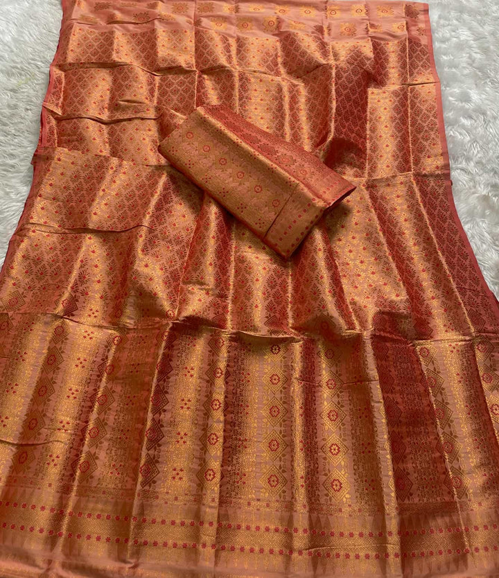 Bedsheet-Style Copper Guna Mix Pat Mekhela Sador