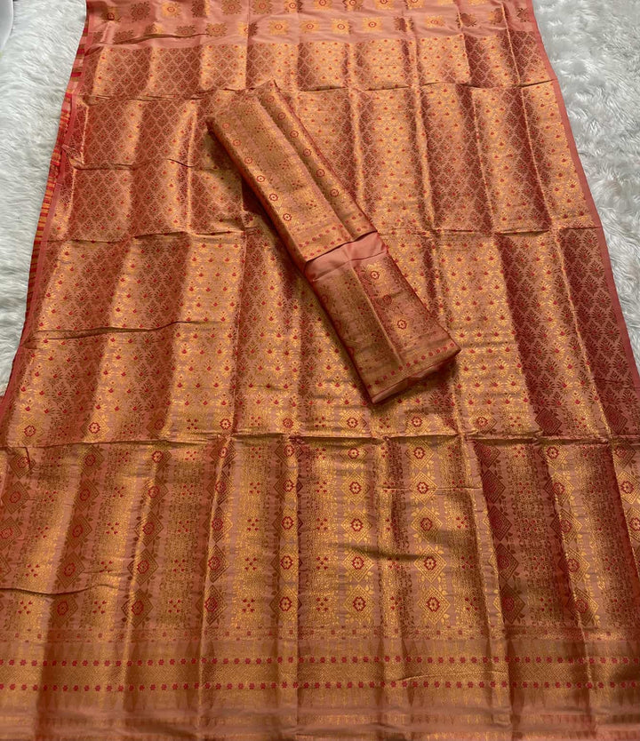 Bedsheet-Style Copper Guna Mix Pat Mekhela Sador