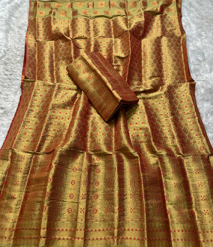 Bedsheet-Style Copper Guna Mix Pat Mekhela Sador