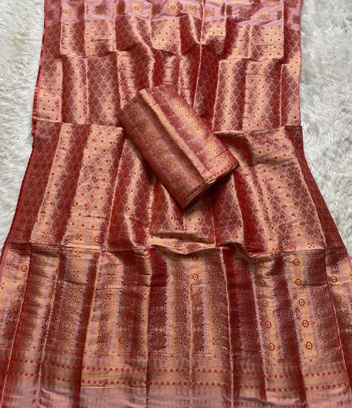 Bedsheet-Style Copper Guna Mix Pat Mekhela Sador