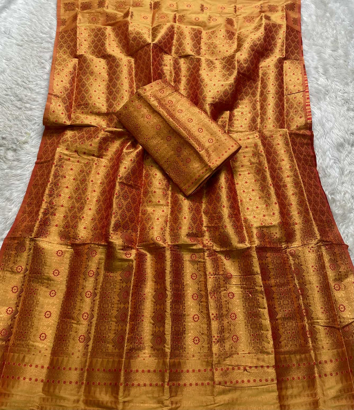 Bedsheet-Style Copper Guna Mix Pat Mekhela Sador