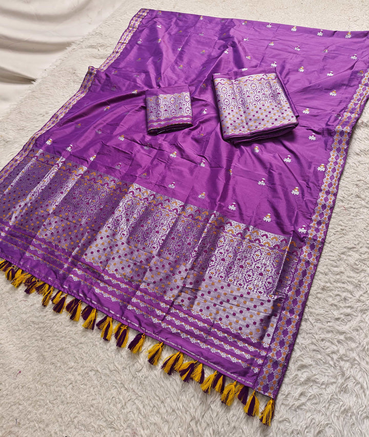 Ready-To-Wear Silver Jari Mix Set Mekhela Sador