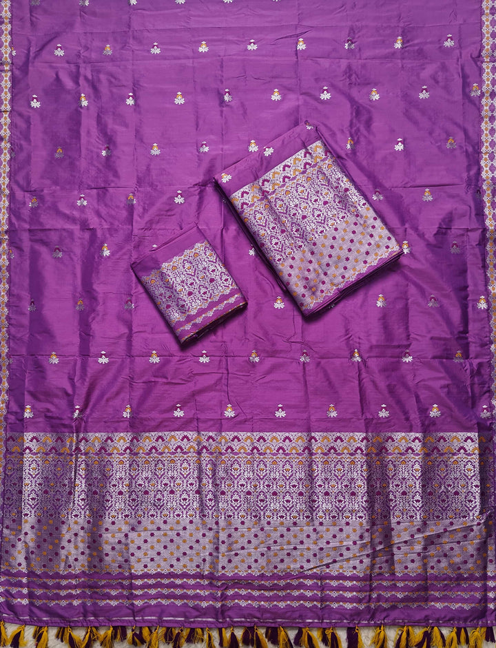 Ready-To-Wear Silver Jari Mix Set Mekhela Sador