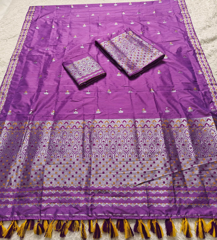 Ready-To-Wear Silver Jari Mix Set Mekhela Sador