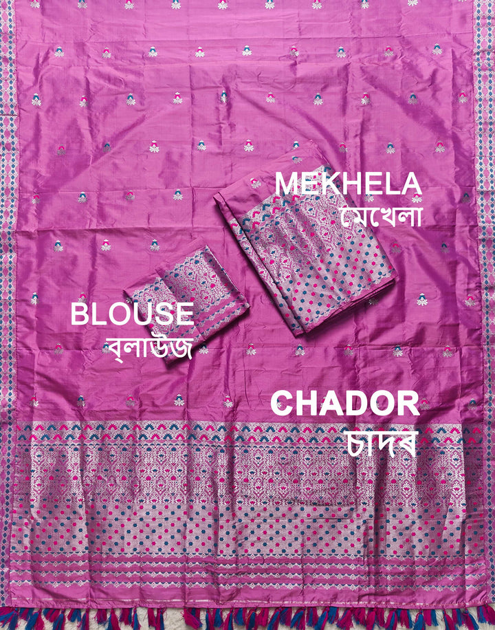 Ready-To-Wear Silver Jari Mix Set Mekhela Sador