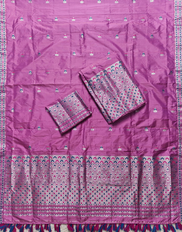 Ready-To-Wear Silver Jari Mix Set Mekhela Sador