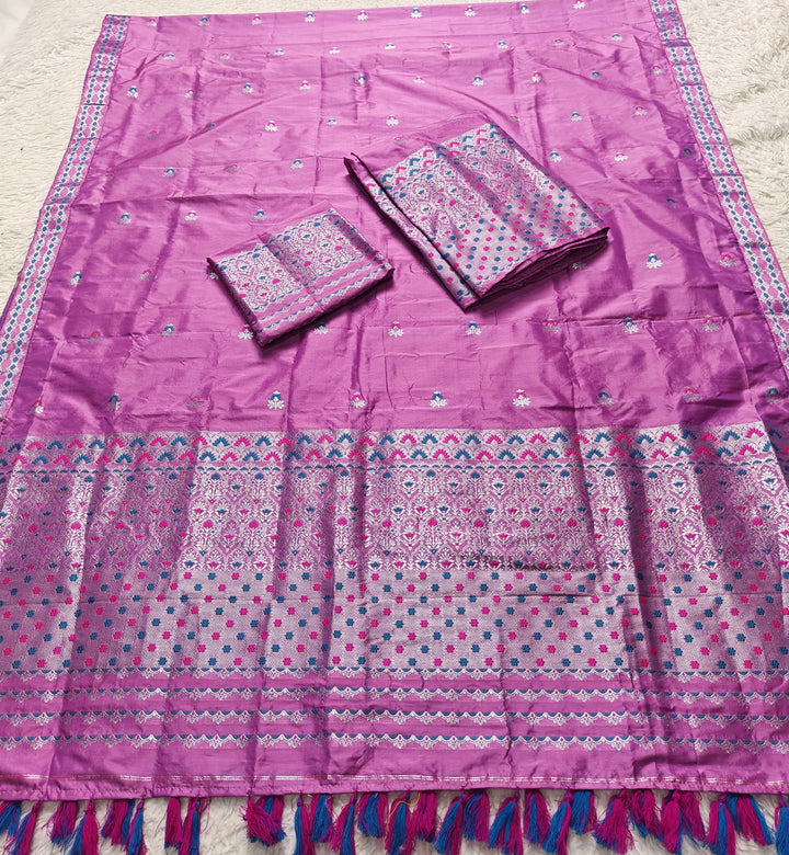 Ready-To-Wear Silver Jari Mix Set Mekhela Sador