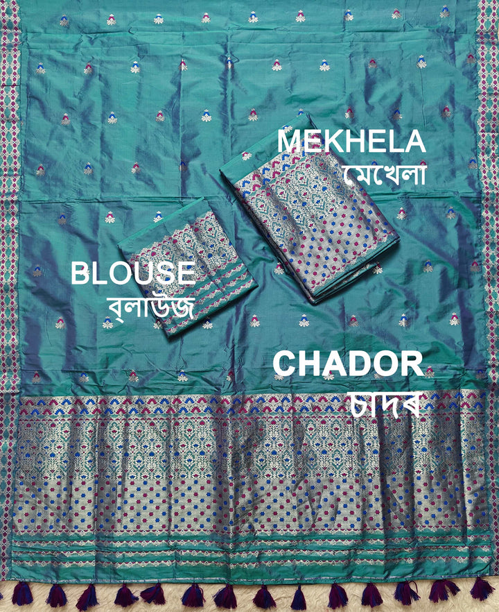 Ready-To-Wear Silver Jari Mix Set Mekhela Sador