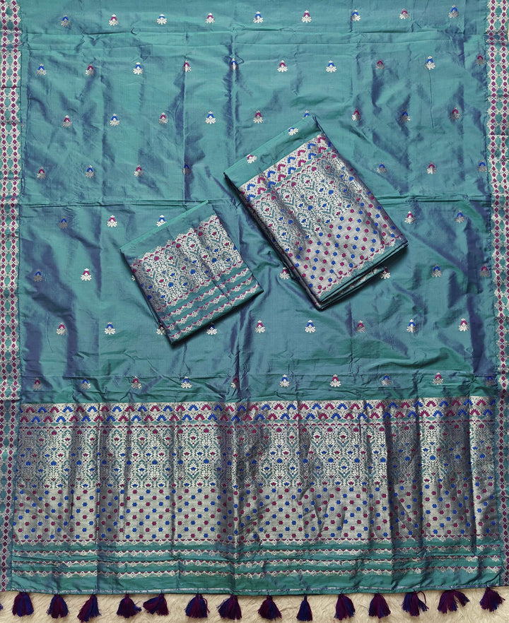 Ready-To-Wear Silver Jari Mix Set Mekhela Sador