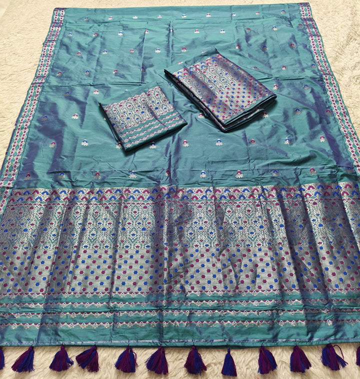 Ready-To-Wear Silver Jari Mix Set Mekhela Sador