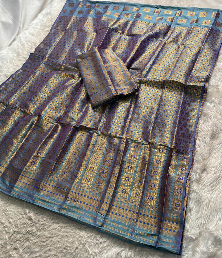 Bedsheet-Style Copper Guna Mix Pat Mekhela Sador
