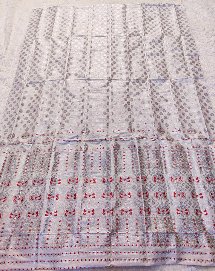 White Mix Set Mekhela Sador - Red Mina