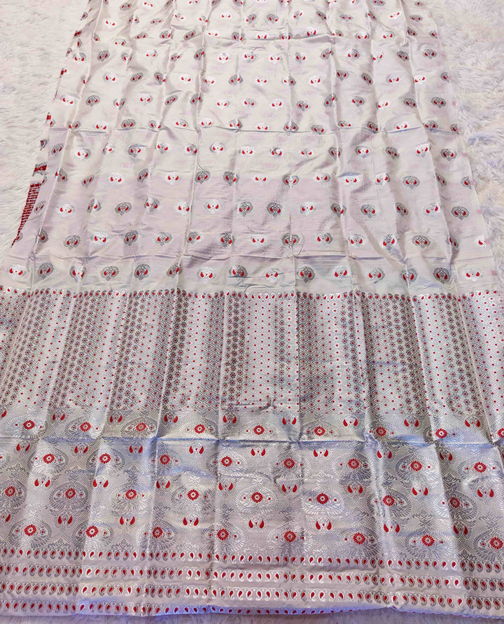 White Mix Set Mekhela Sador - Red Mina