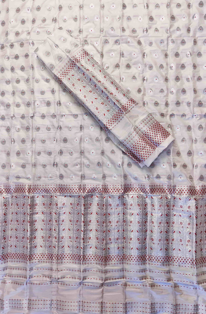 White Mix Set Mekhela Sador - Red Mina