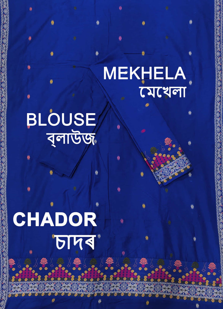 Multi-Colour Dhaga Work Slub Cotton* Mekhela Sador