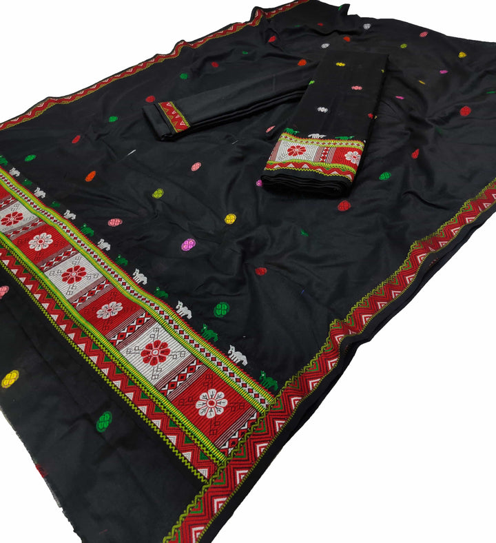 Multi-Colour Dhaga Work Slub Cotton* Mekhela Sador