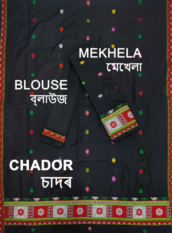 Multi-Colour Dhaga Work Slub Cotton* Mekhela Sador