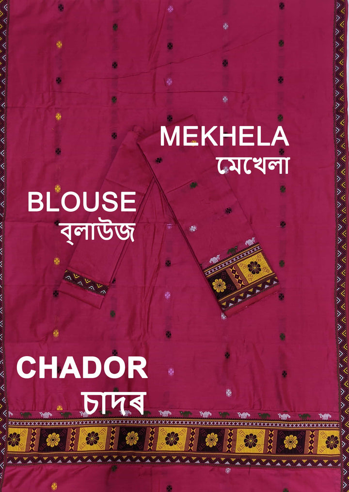 Multi-Colour Dhaga Work Slub Cotton* Mekhela Sador