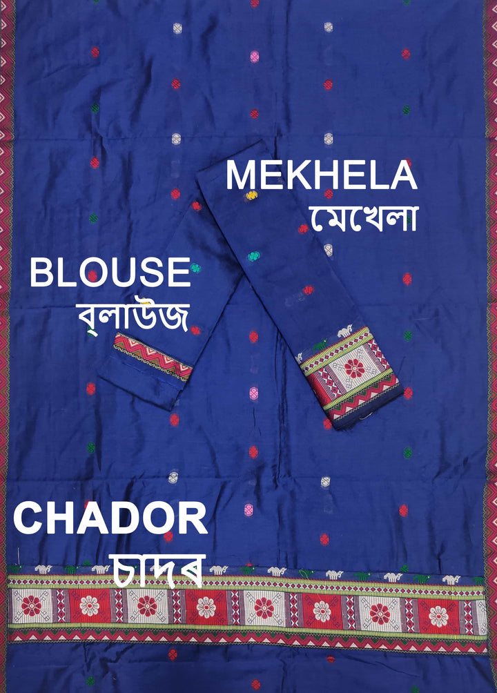 Multi-Colour Dhaga Work Slub Cotton* Mekhela Sador