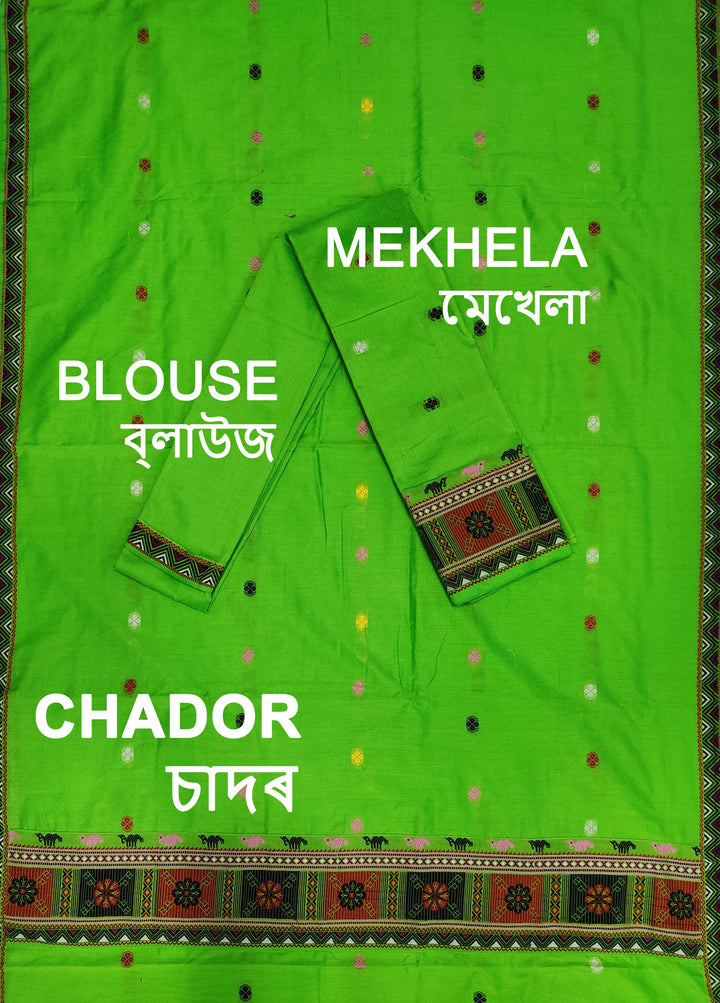 Multi-Colour Dhaga Work Slub Cotton* Mekhela Sador