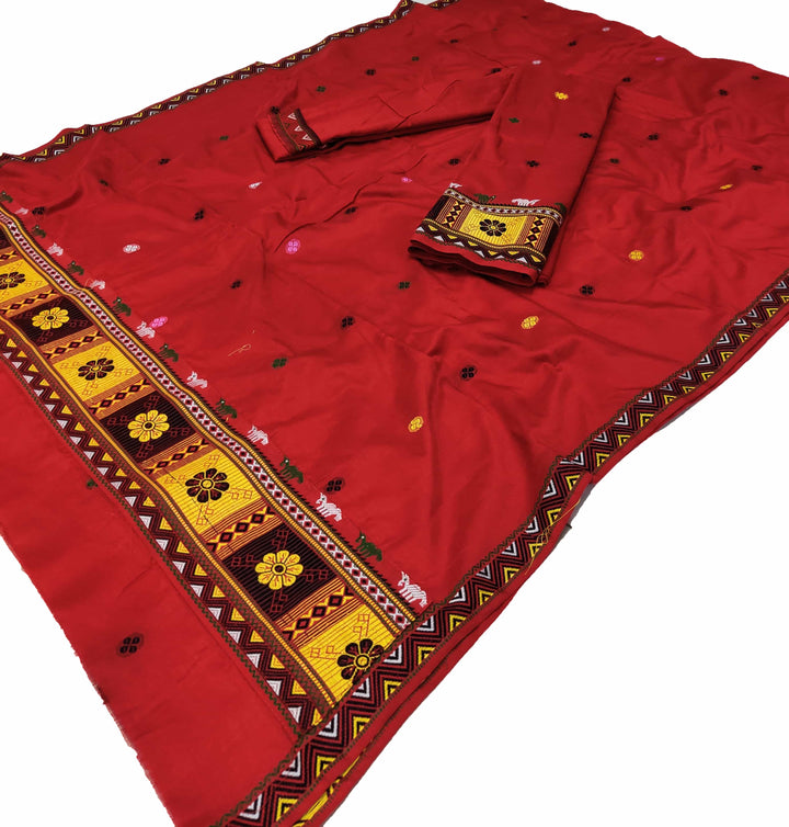 Multi-Colour Dhaga Work Slub Cotton* Mekhela Sador