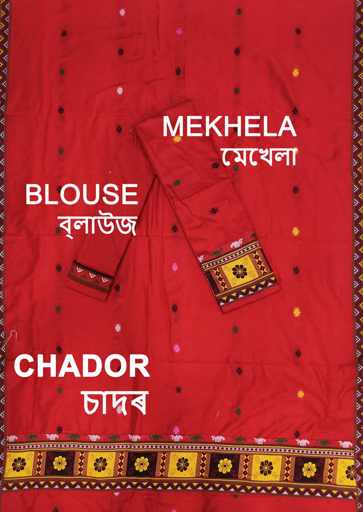 Multi-Colour Dhaga Work Slub Cotton* Mekhela Sador