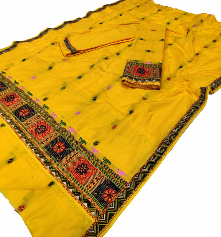 Multi-Colour Dhaga Work Slub Cotton* Mekhela Sador