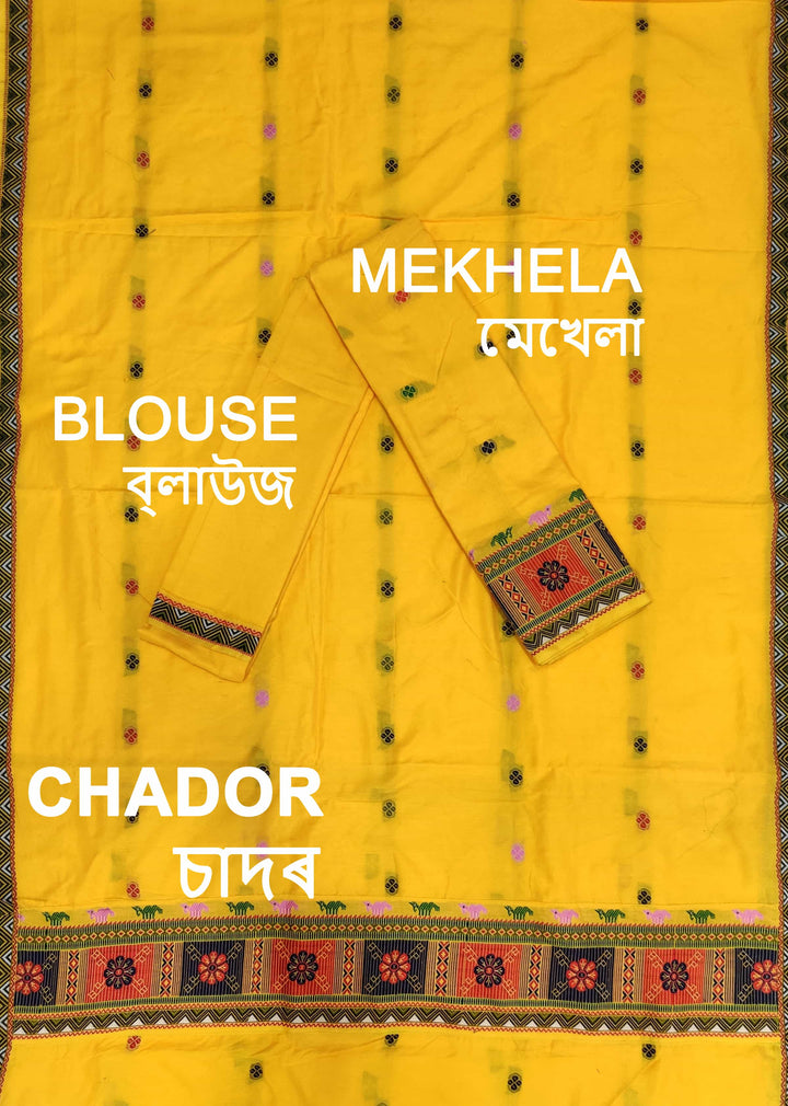 Multi-Colour Dhaga Work Slub Cotton* Mekhela Sador