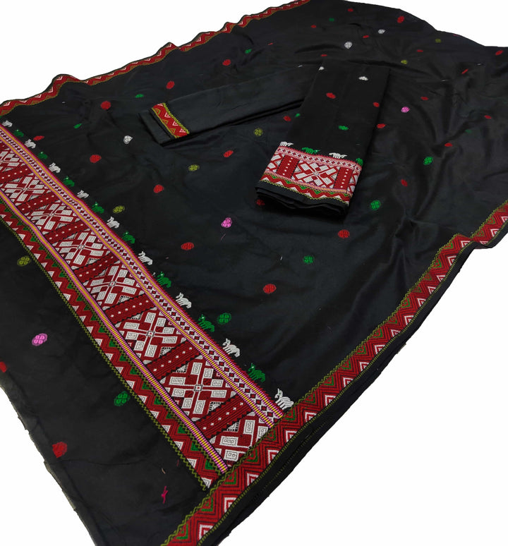 Multi-Colour Dhaga Work Slub Cotton* Mekhela Sador