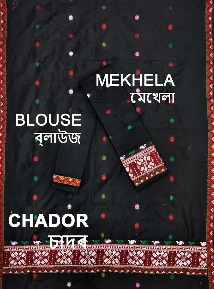 Multi-Colour Dhaga Work Slub Cotton* Mekhela Sador