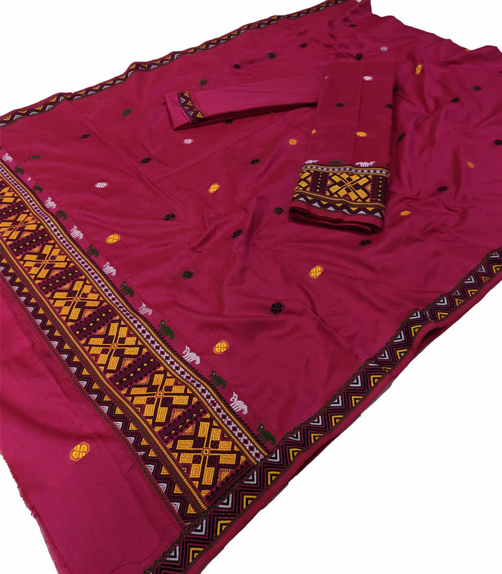 Multi-Colour Dhaga Work Slub Cotton* Mekhela Sador