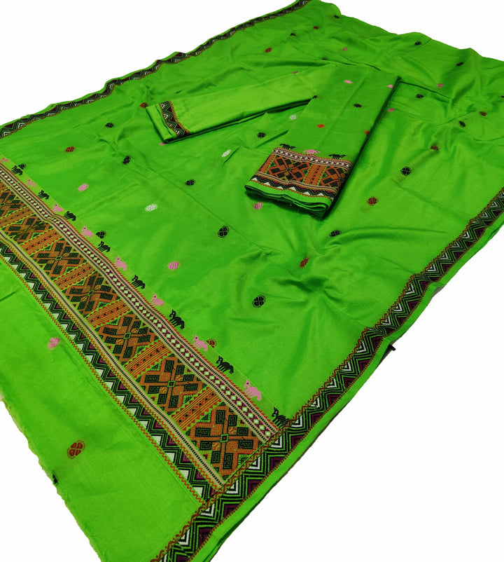 Multi-Colour Dhaga Work Slub Cotton* Mekhela Sador