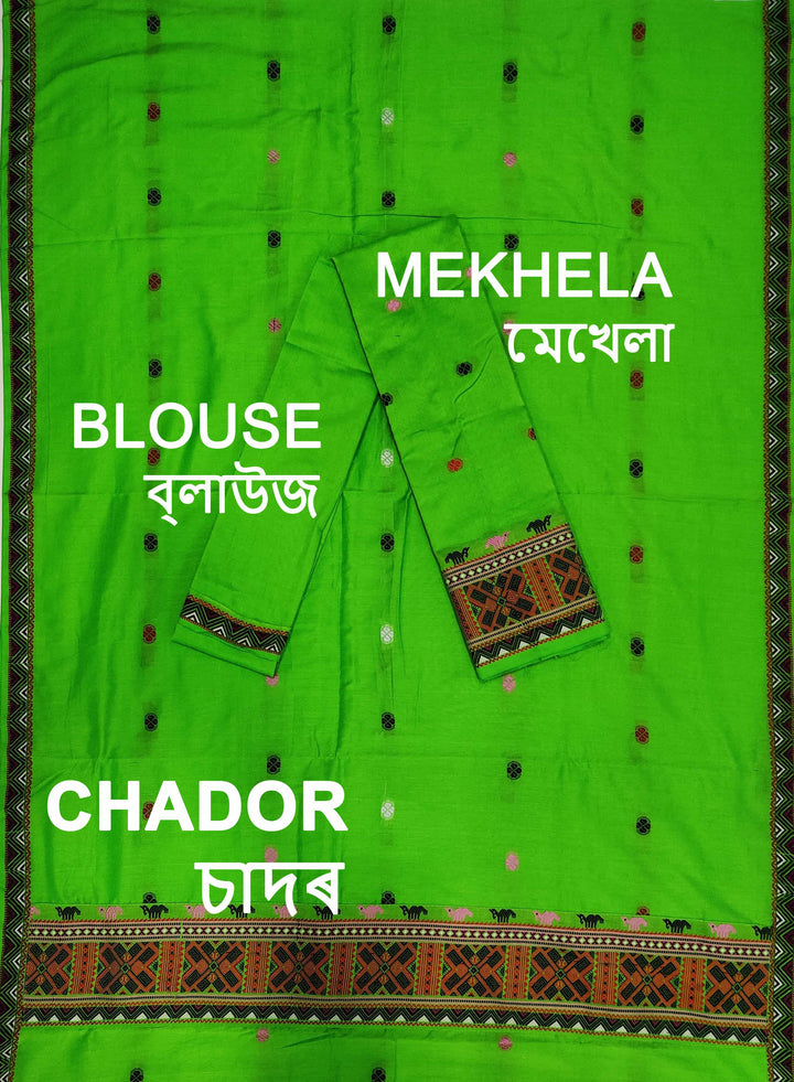 Multi-Colour Dhaga Work Slub Cotton* Mekhela Sador