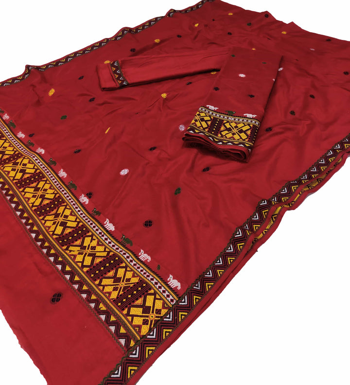 Multi-Colour Dhaga Work Slub Cotton* Mekhela Sador