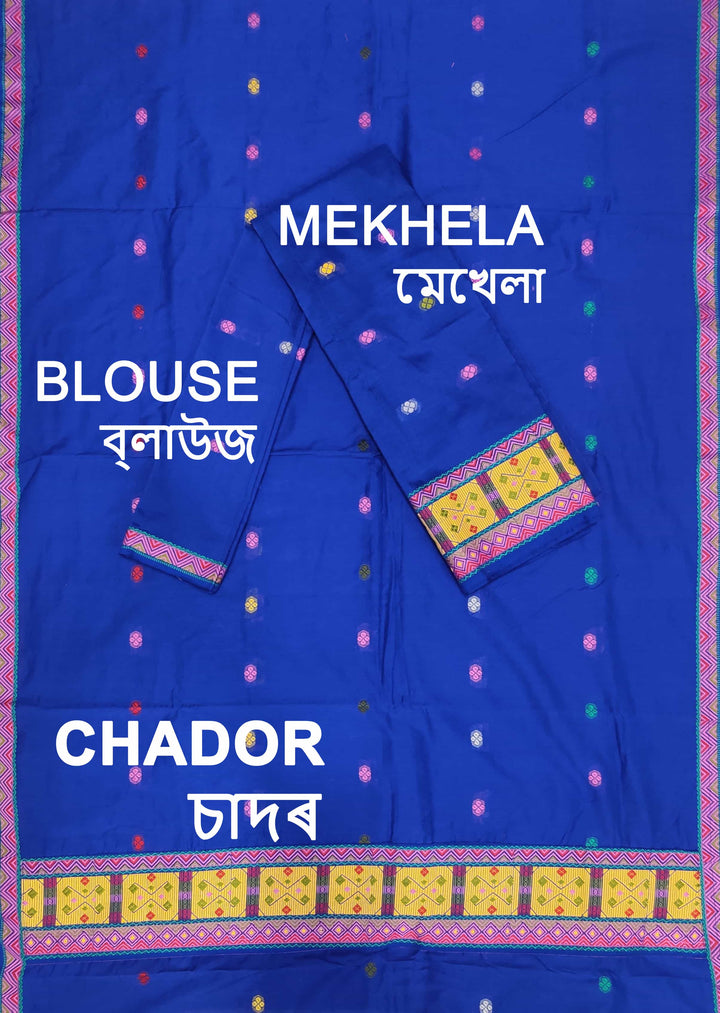 Multi-Colour Dhaga Work Slub Cotton* Mekhela Sador