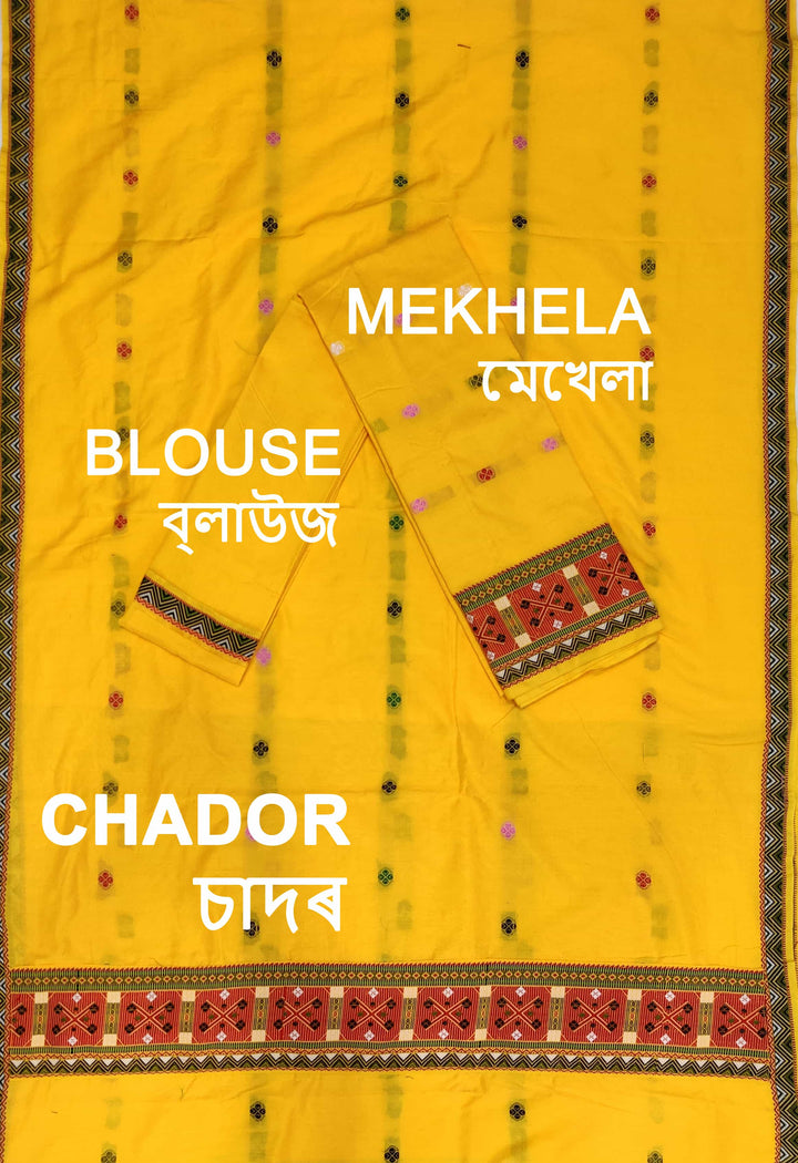 Multi-Colour Dhaga Work Slub Cotton* Mekhela Sador