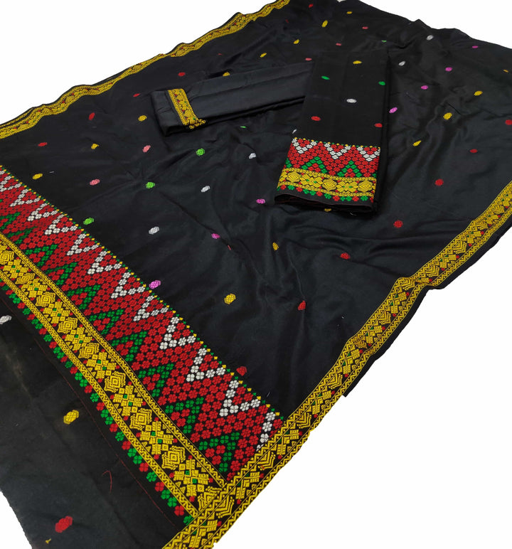 মাল্টি-কালৰ ঢাগা ৱৰ্ক স্লব কপাহ* Mekhela Sador
