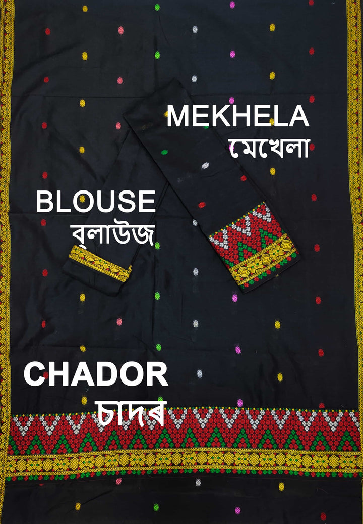 Multi-Colour Dhaga Work Slub Cotton* Mekhela Sador