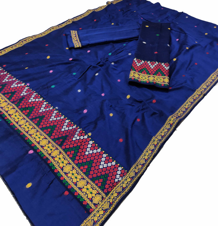 Multi-Colour Dhaga Work Slub Cotton* Mekhela Sador