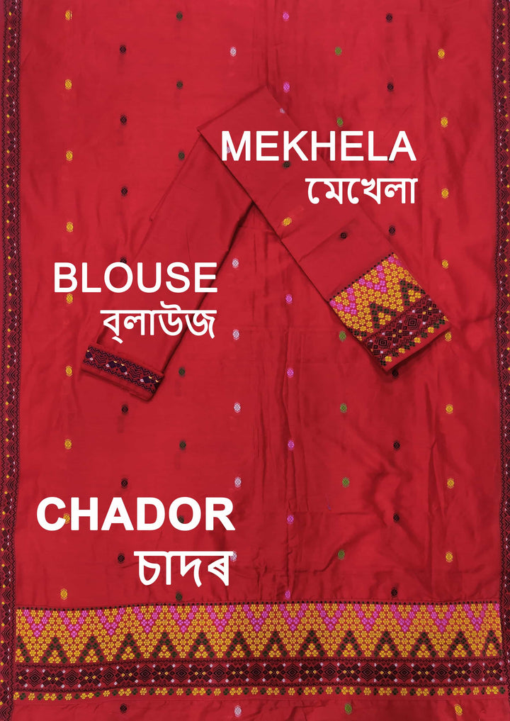 Multi-Colour Dhaga Work Slub Cotton* Mekhela Sador