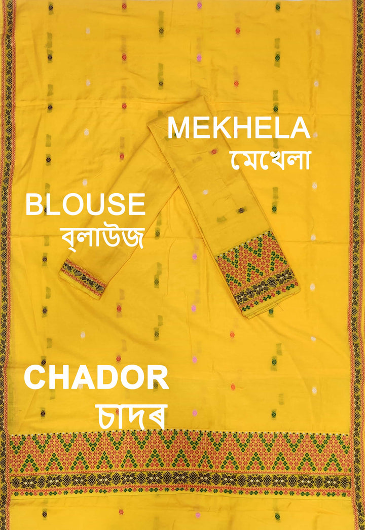 Multi-Colour Dhaga Work Slub Cotton* Mekhela Sador