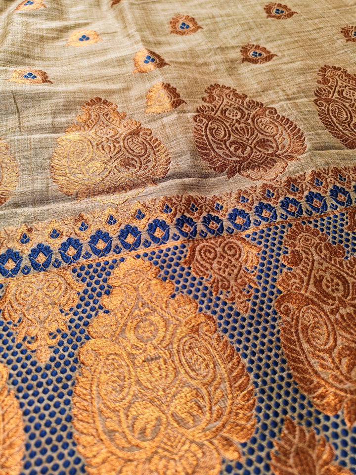 Ready-To-Wear Copper Guna Dhaga Work Baswada Cotton* Mekhela Sador