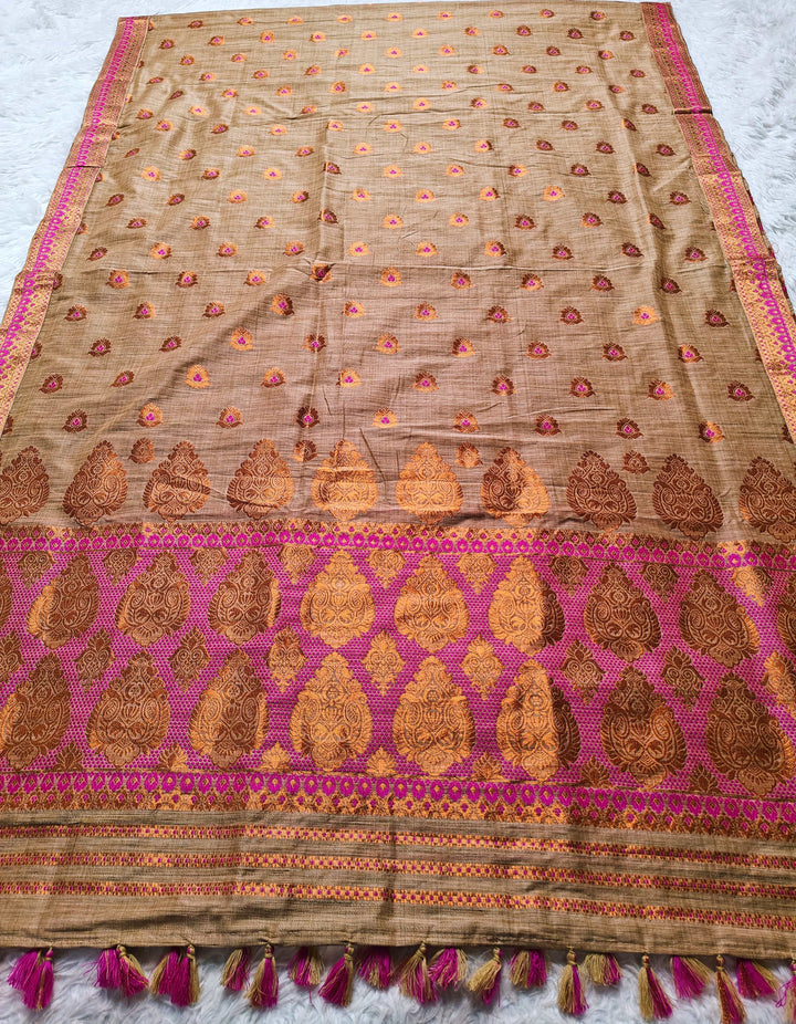 Ready-To-Wear Copper Guna Dhaga Work Baswada Cotton* Mekhela Sador
