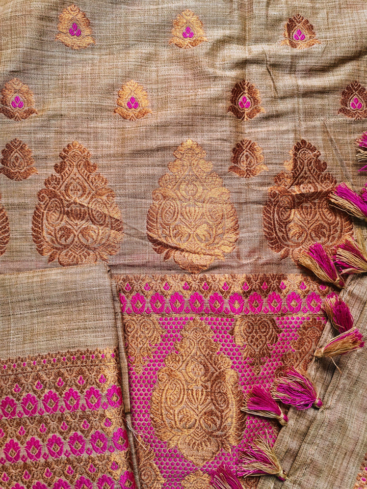 Ready-To-Wear Copper Guna Dhaga Work Baswada Cotton* Mekhela Sador