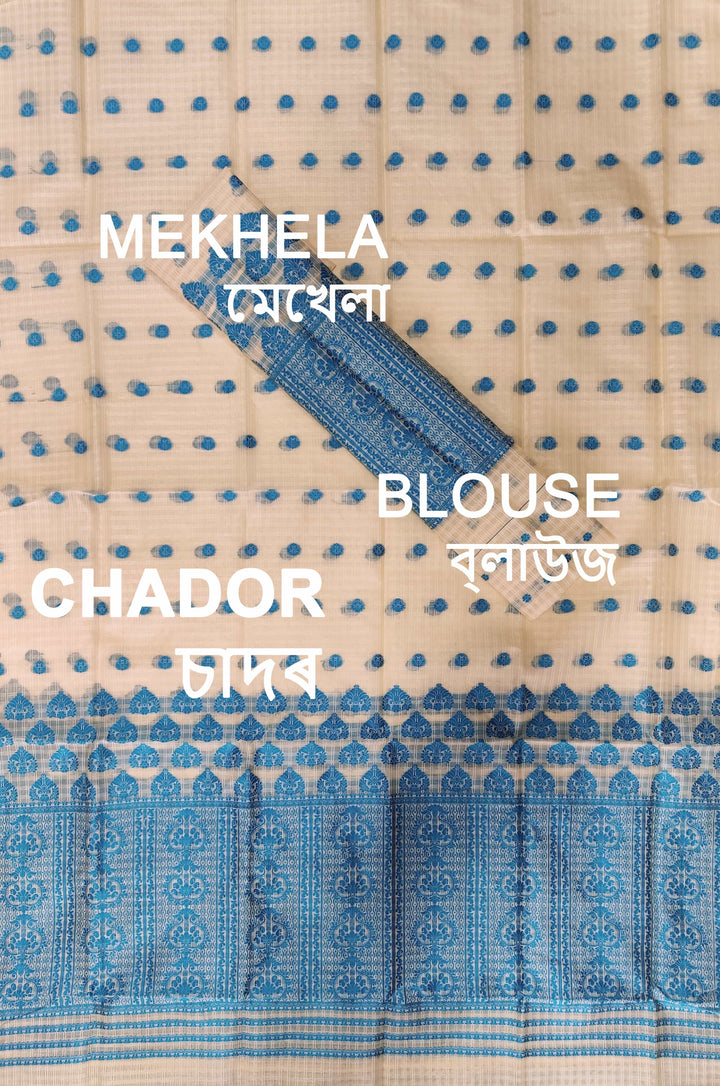 Weaving Dhaga Work Gadi Diya Checks Mekhela Sador
