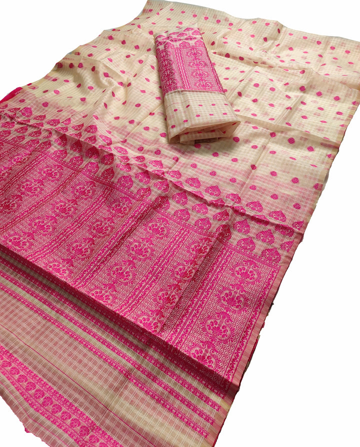 Weaving Dhaga Work Gadi Diya Checks Mekhela Sador