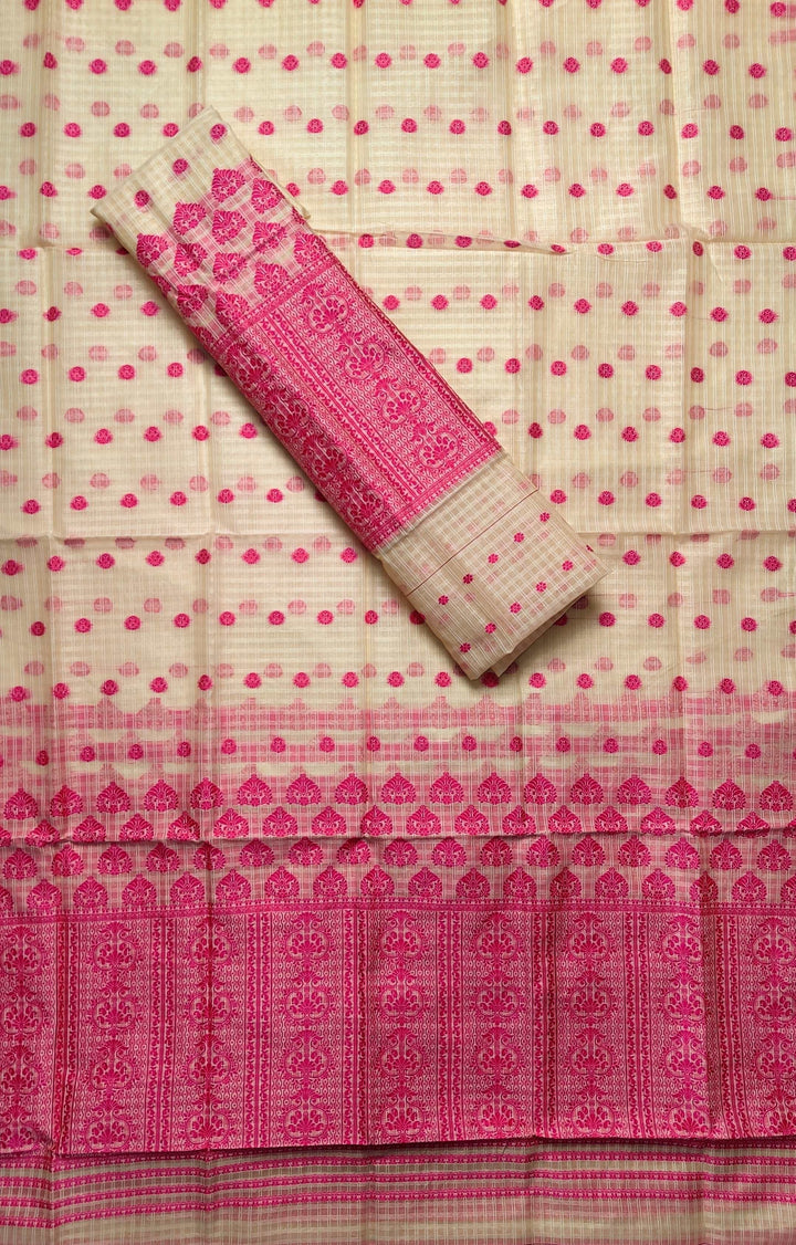 Weaving Dhaga Work Gadi Diya Checks Mekhela Sador